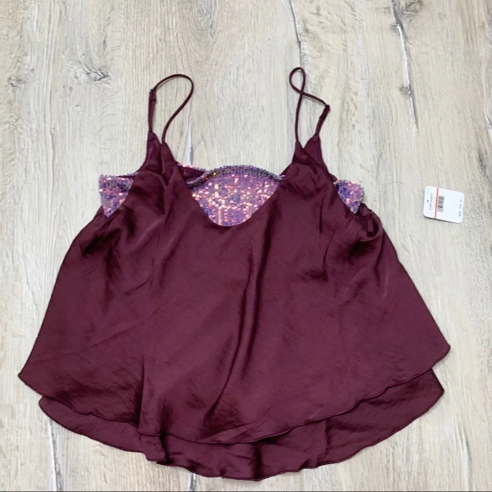 Free People Turn It On Cami Sequined Top Sz XS